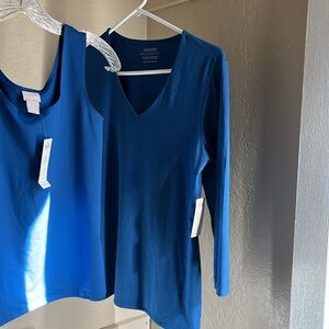 Rayon spandex sleeveless and long sleeve, either or both. Royal blue